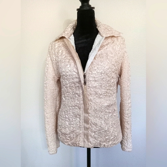 UBU Quilted Reversible Gold Swirl Cream Zip Jacket Blazer Like New - Picture 7 of 14